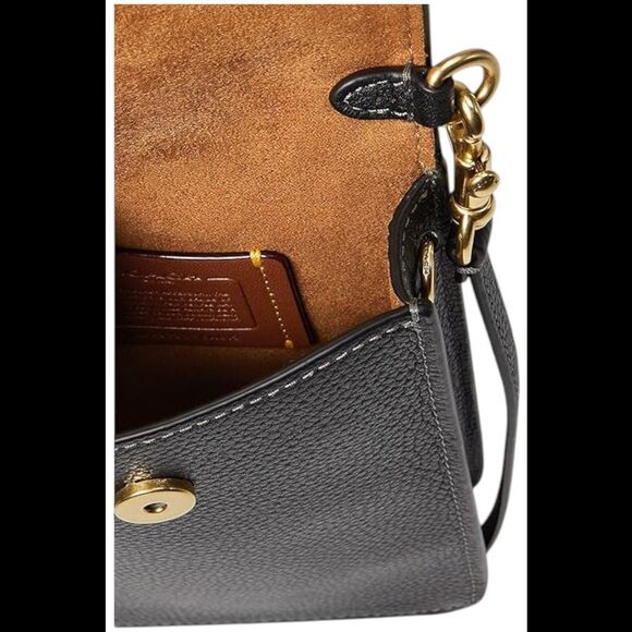 Coach Polished Pebble Leather Phone Crossbody Black - Picture 2 of 3